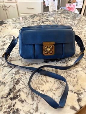 Chloe Navy Blue Leather Crossbody with Gold Turn-Lock Accent
